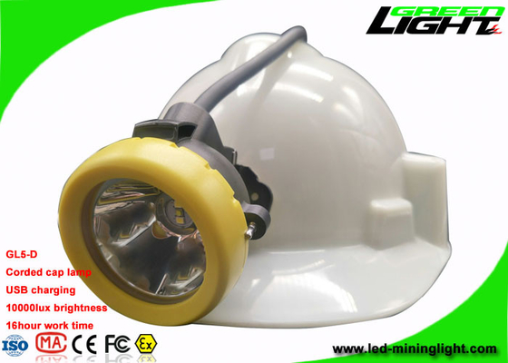Kablolu Madencilik Kapağı Lambası USB Şarj Cihazı Sarı / Yeşil Baş Çerçevesi 10000lux Parlaklık